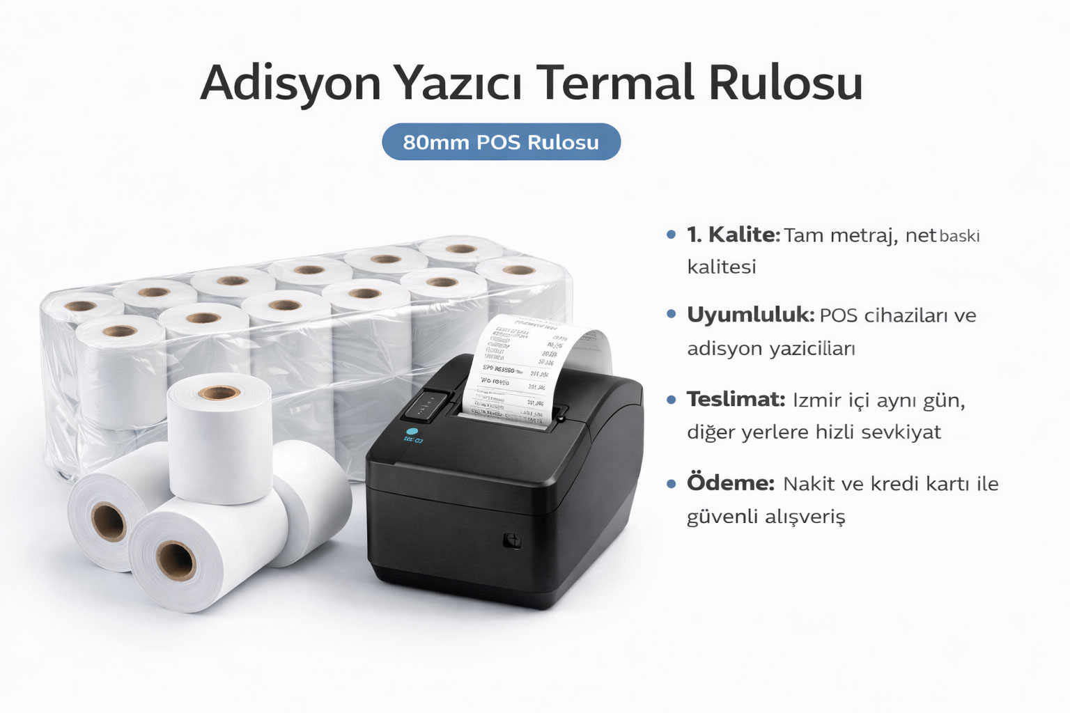 İzmir 80mm termal adisyon rulosu ve adisyon pos ruloları - adisyon yazıcı uyumlu